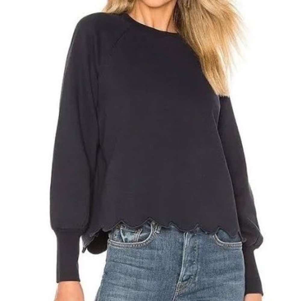 FRAME Navy Blue Scalloped Hem Raglan Sweatshirt LWAC0149 Small